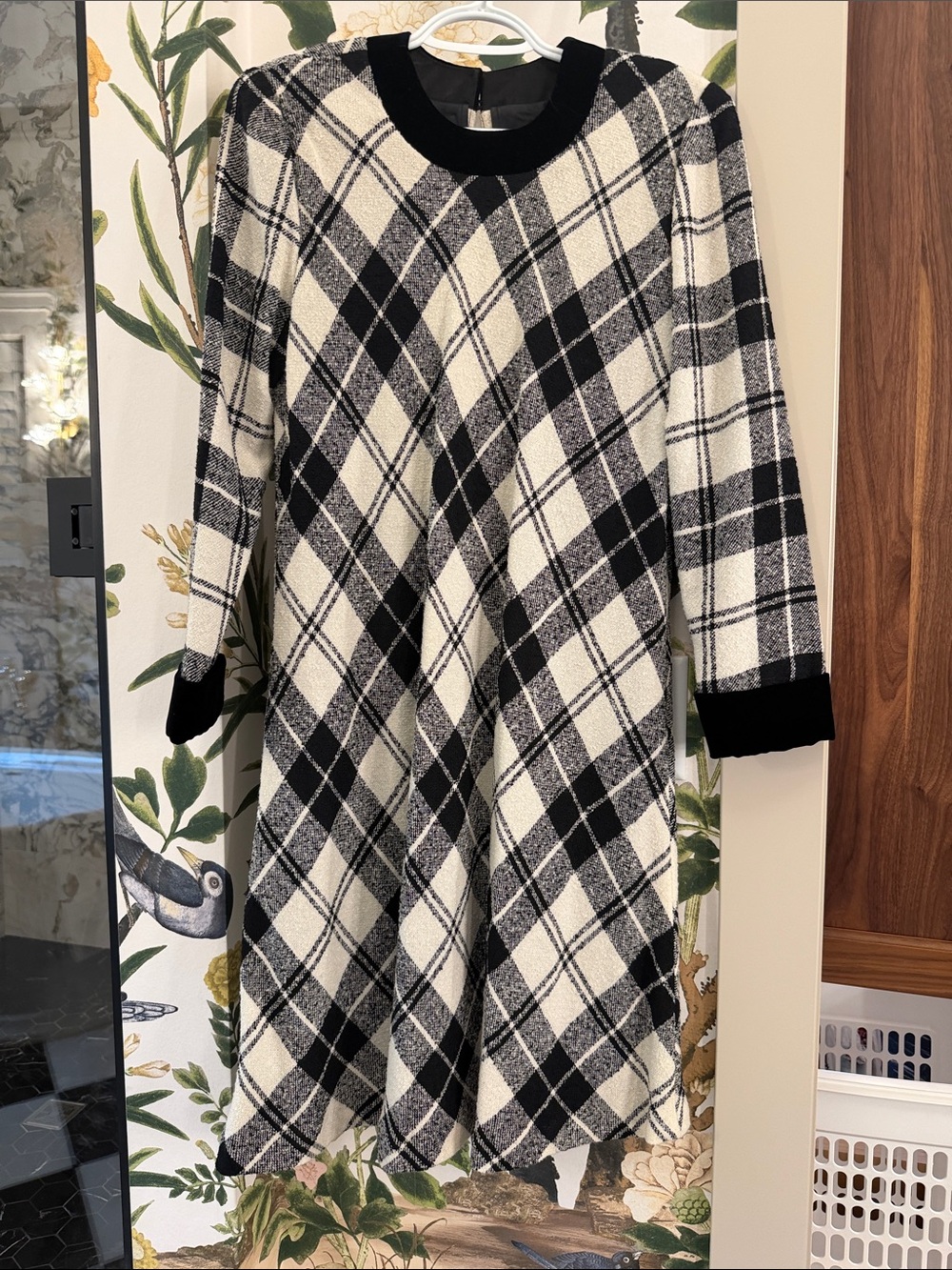 Chetta B Black and White Plaid Long Sleeve Swing Dress